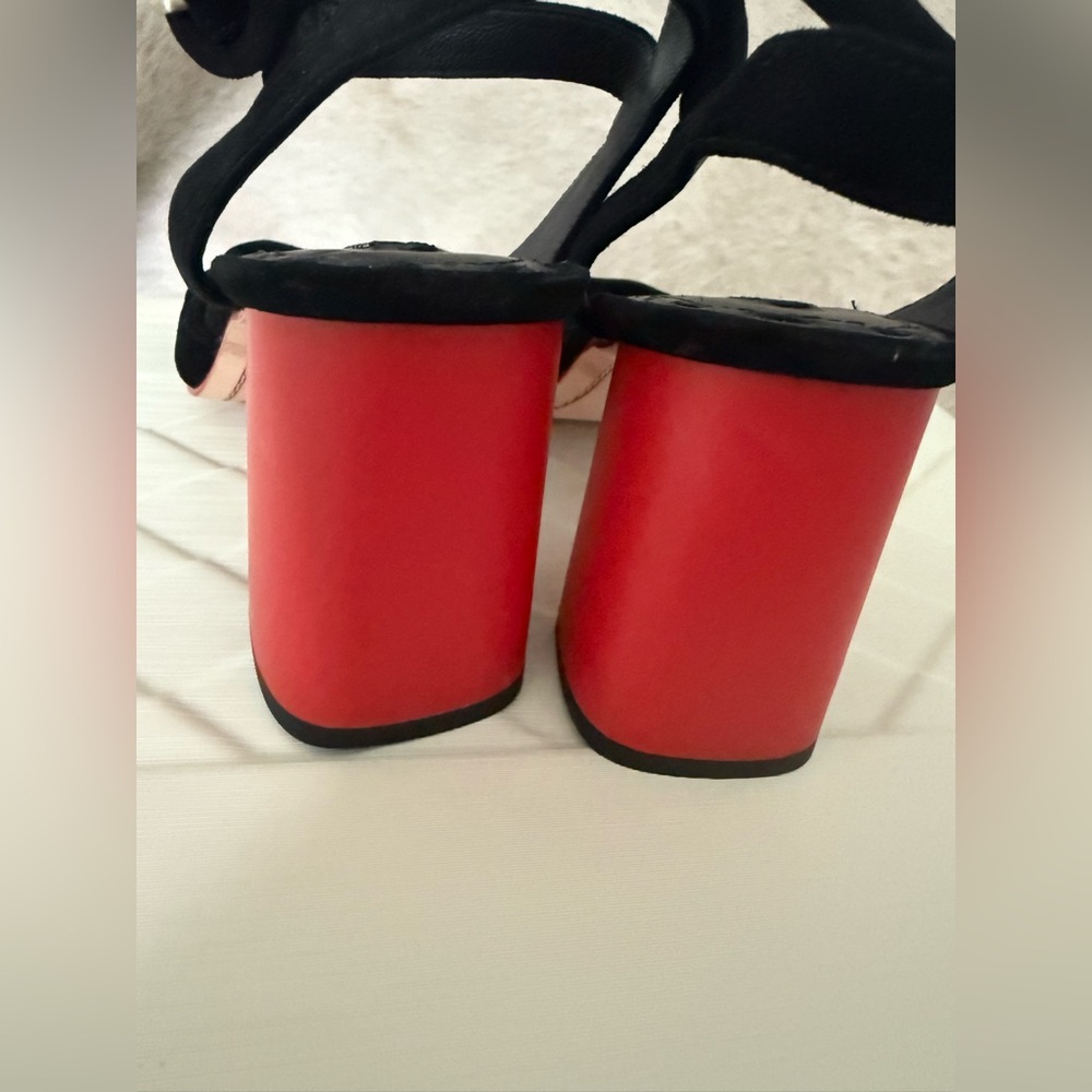NEW! Alice + Olivia black suede red heel block ankle strap shoes sandals - Picture 6 of 8